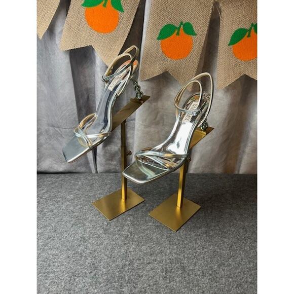 Badgley Mischka Callie Beaded Heel Sandal Bubble Heel Open Toe Metallic Size 7 - Picture 1 of 9